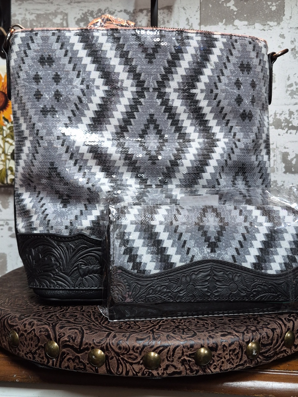 Montana West Gray and Black Shoulder Bag Set